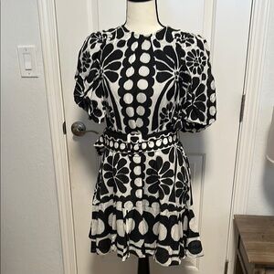 NWT - New FARM Rio - Black and White Floral Dress with Belt